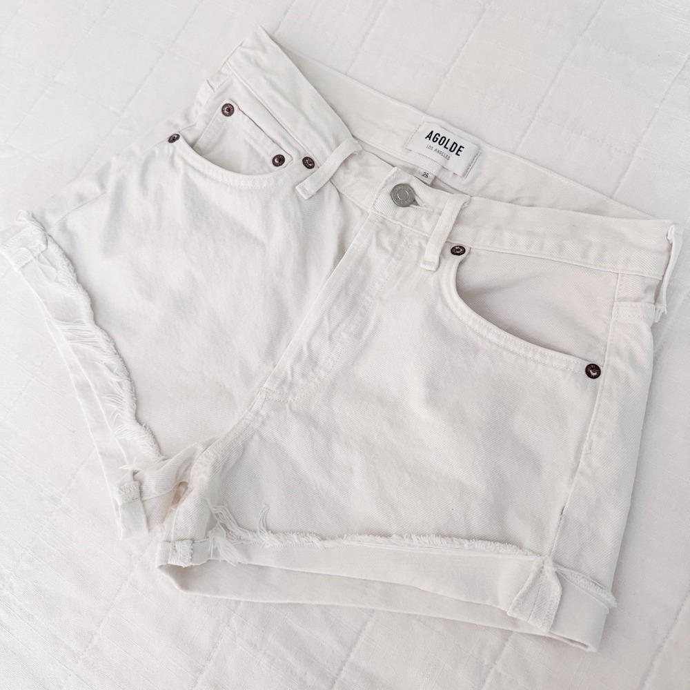 Agolde Parker Shorts 25 Cut Off Cuffed Hem Frayed Button Fly Off White Ivory - Picture 1 of 9